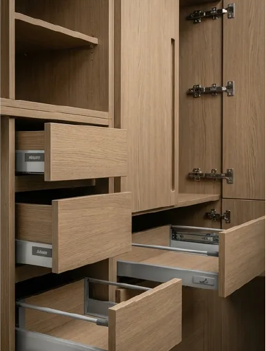 Adjustable shelving inside a fitted cabinet